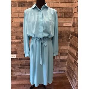 Vintage 1970s Ms Chaus Womens Sz 12 Belted Midi Dress Elastic Waist 62906